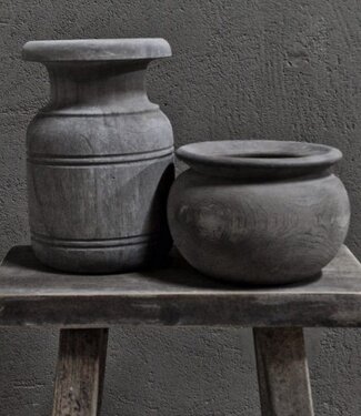 Luksa Home Collection Houten Pot Arun | Antique Grey | H13 x D19 cm