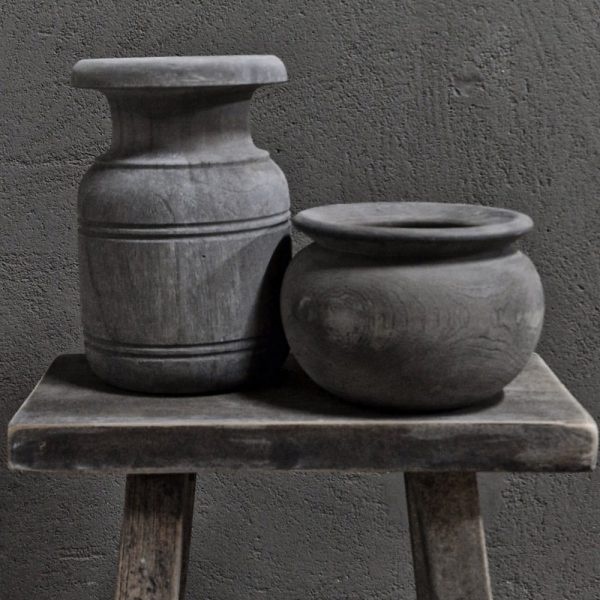 Luksa Home Collection Houten Pot Arun | Antique Grey | H13 x D19 cm
