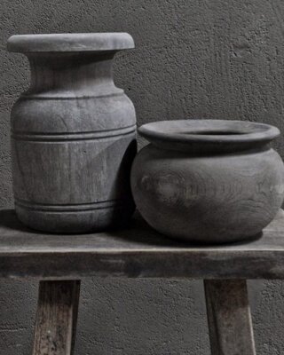 Luksa Home Collection Houten Pot Aziz | Antique Grey | H24 x D16 cm