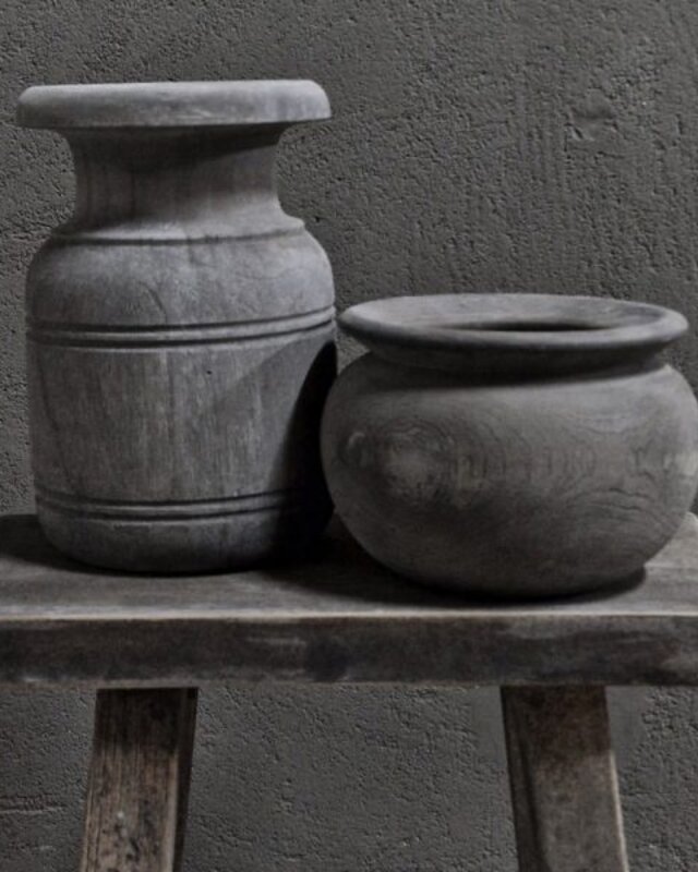 Luksa Home Collection Houten Pot Aziz | Antique Grey | H24 x D16 cm
