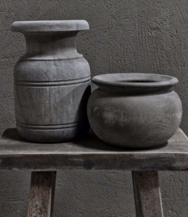 Luksa Home Collection Houten Pot Aziz | Antique Grey | H24 x D16 cm