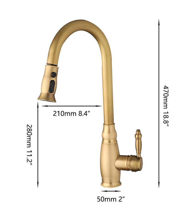 Rene Houtman Landelijke Mengkraan | Antiek Brons Met Uittrekbare Sproeikop