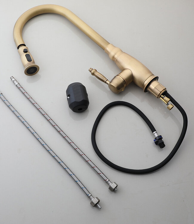 Rene Houtman Landelijke Mengkraan | Antiek Brons Met Uittrekbare Sproeikop