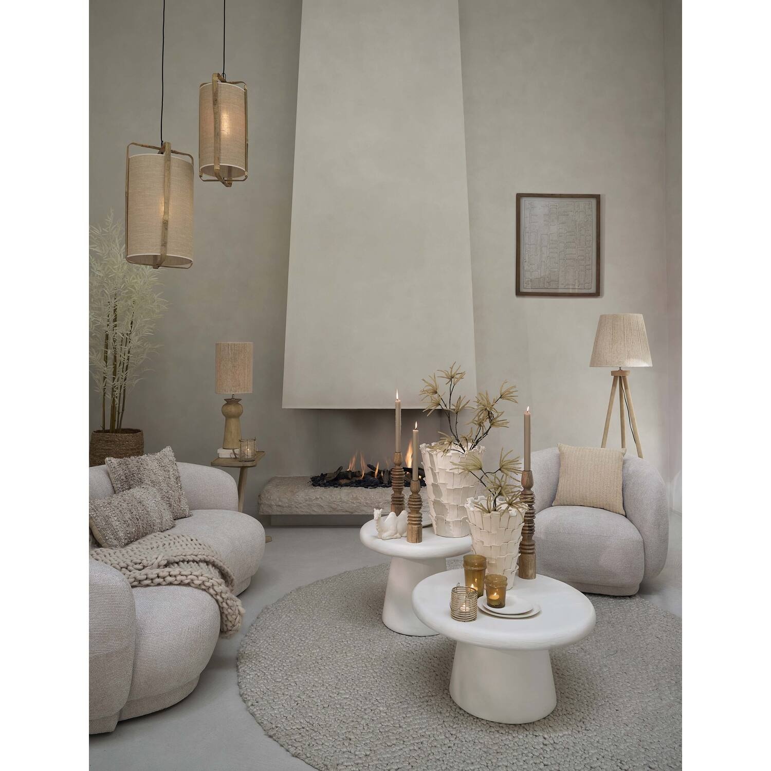 Light&Living Hanglamp Sendai | Bamboe | Zand | H56 x Ø27 cm