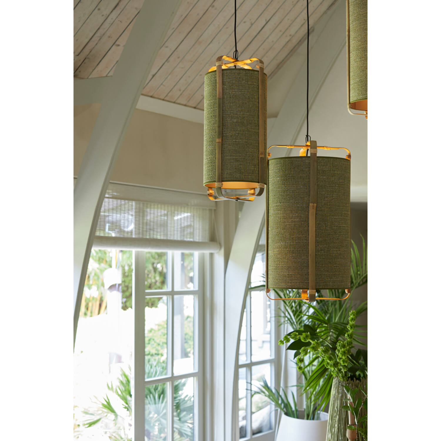 Light&Living Hanglamp Sendai | Bamboe | Groen | H66 x Ø37 cm