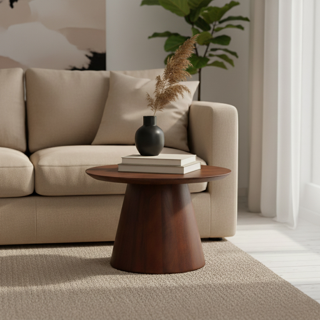 Raw Materials Amsterdam Bullnose Bijzettafel | Cone | Mangohout | H48 x D55 cm