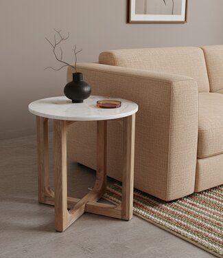 Raw Materials Amsterdam Bijzettafel | Marmer | Rond | Wit | H50 x D50 cm