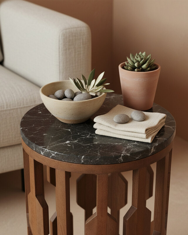 Raw Materials Amsterdam Bijzettafel Lampung | Marmer | Zwart | H50 x D40 cm