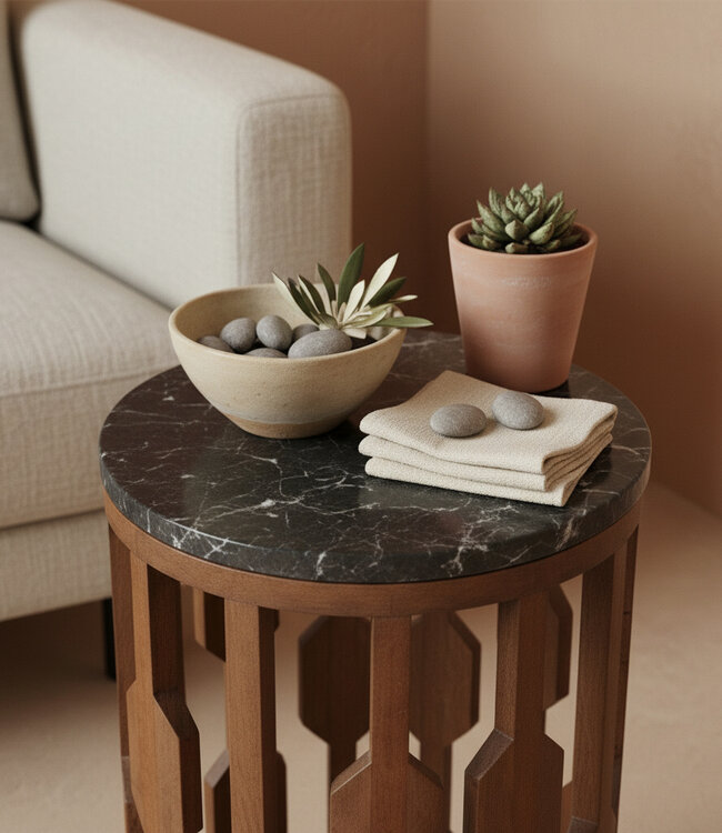 Raw Materials Amsterdam Bijzettafel Lampung | Marmer | Zwart | H50 x D40 cm