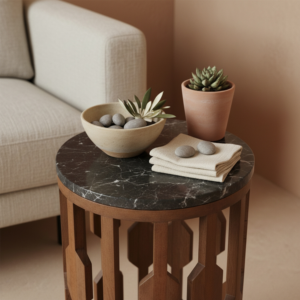 Raw Materials Amsterdam Bijzettafel Lampung | Marmer | Zwart | H50 x D40 cm