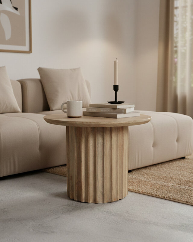 Raw Materials Amsterdam Bullnose Bijzettafel | Naturel | H40 x D55 cm