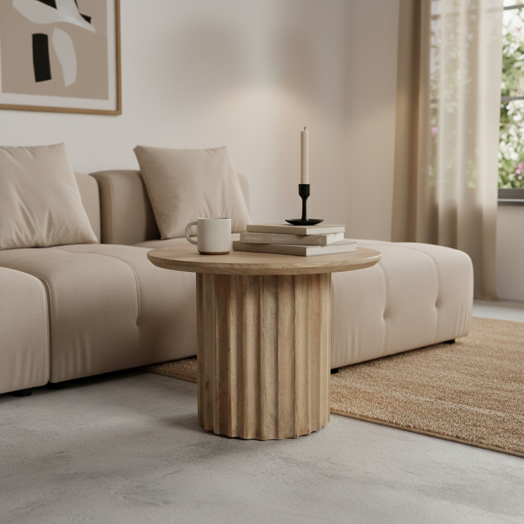 Raw Materials Amsterdam Bullnose Bijzettafel | Naturel | H40 x D55 cm