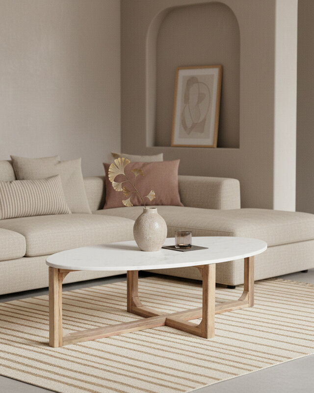 Raw Materials Amsterdam Salontafel Marmer | Ovaal | Wit | L120 x B60 x H38 cm