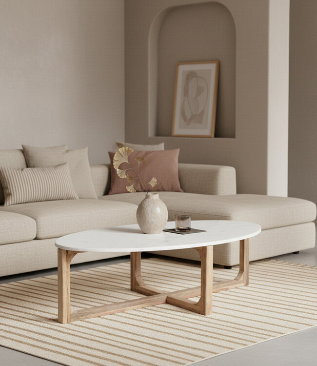 Raw Materials Amsterdam Ovale marmeren salontafel - Wit - 120x60x38 cm