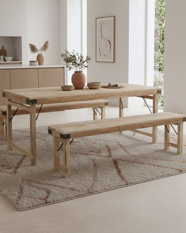 Raw Materials Amsterdam Eettafel | Opklapbaar | Limewash | L165 x B75 x H76 cm
