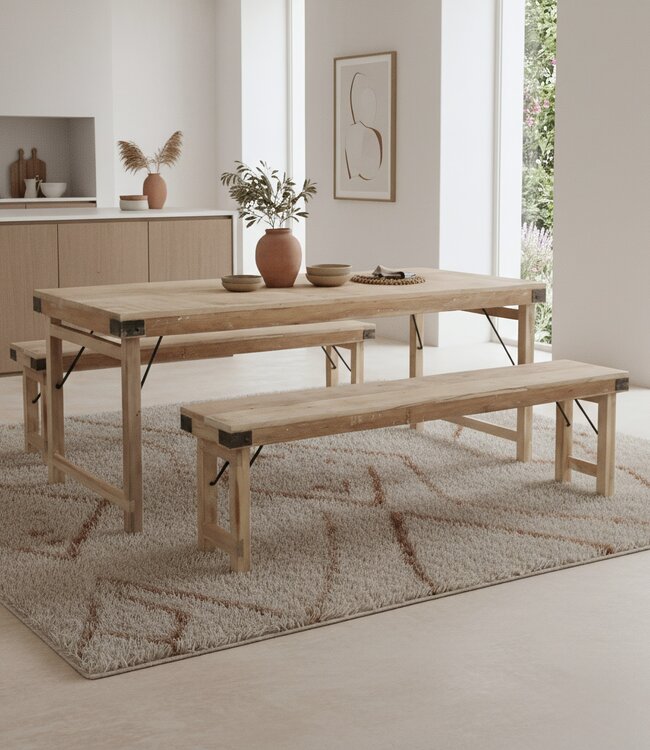 Raw Materials Amsterdam Eettafel | Opklapbaar | Limewash | L165 x B75 x H76 cm