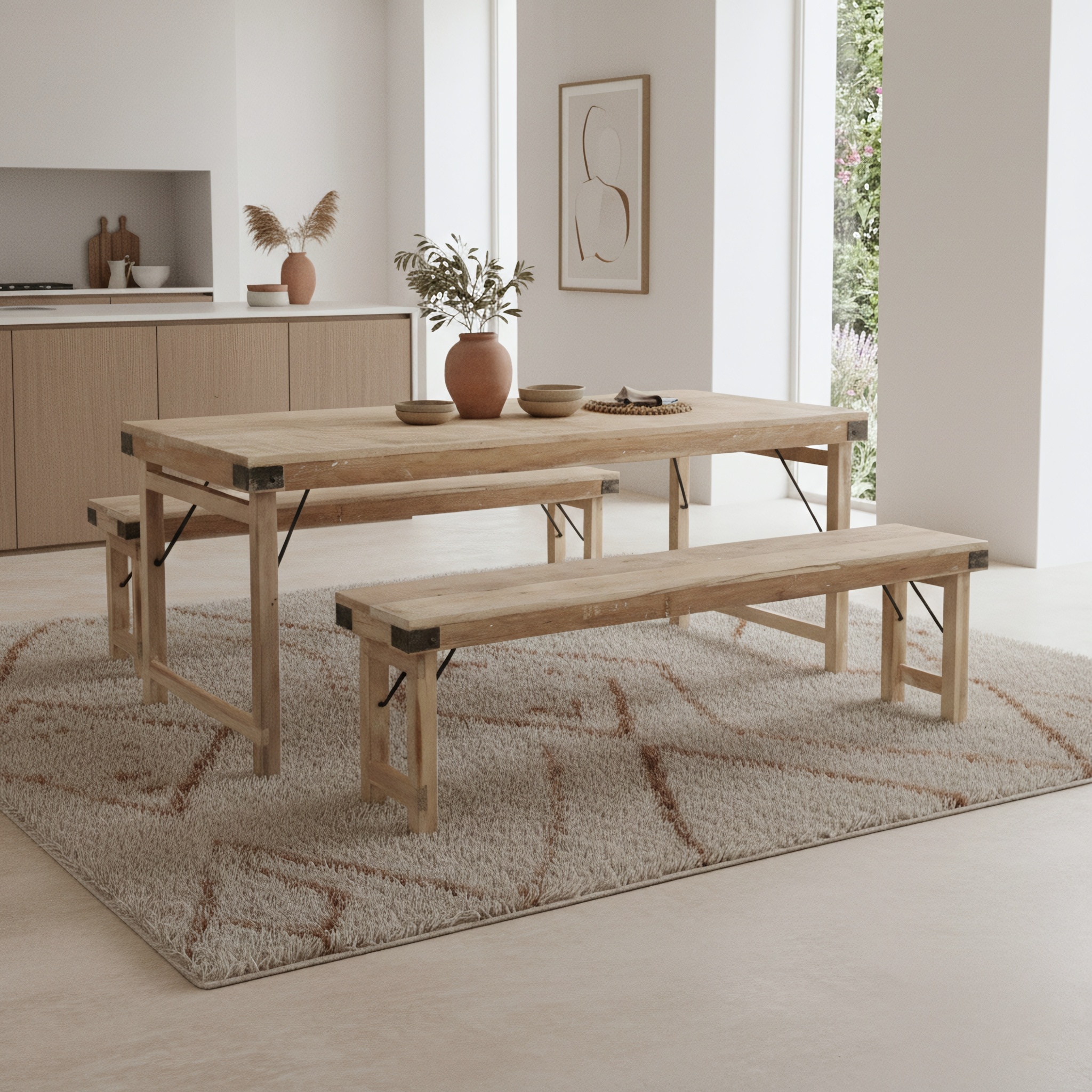 Raw Materials Amsterdam Eettafel | Opklapbaar | Limewash | L165 x B75 x H76 cm