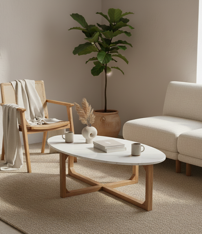 Raw Materials Amsterdam Salontafel Marmer | Ovaal | Wit | L120 x B60  x H38 cm