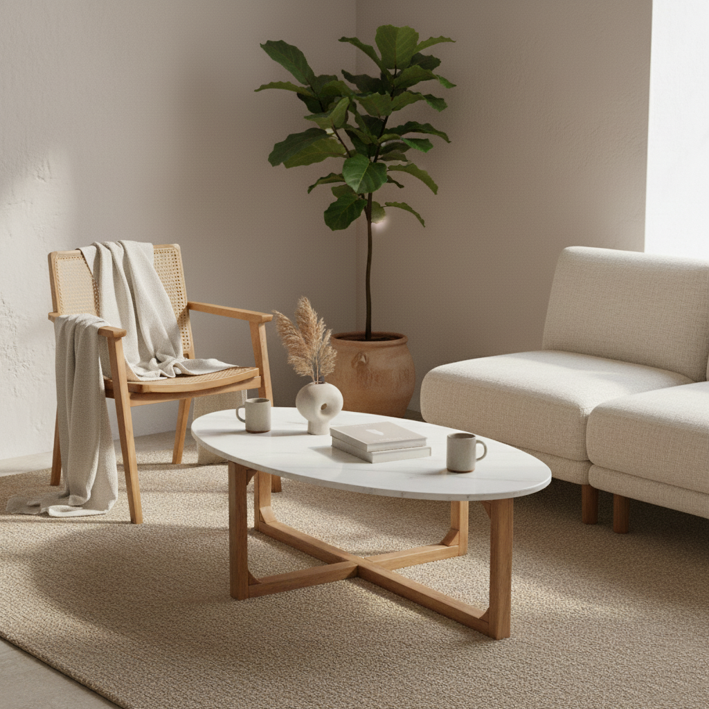 Raw Materials Amsterdam Salontafel Marmer | Ovaal | Wit | L120 x B60 x H38 cm