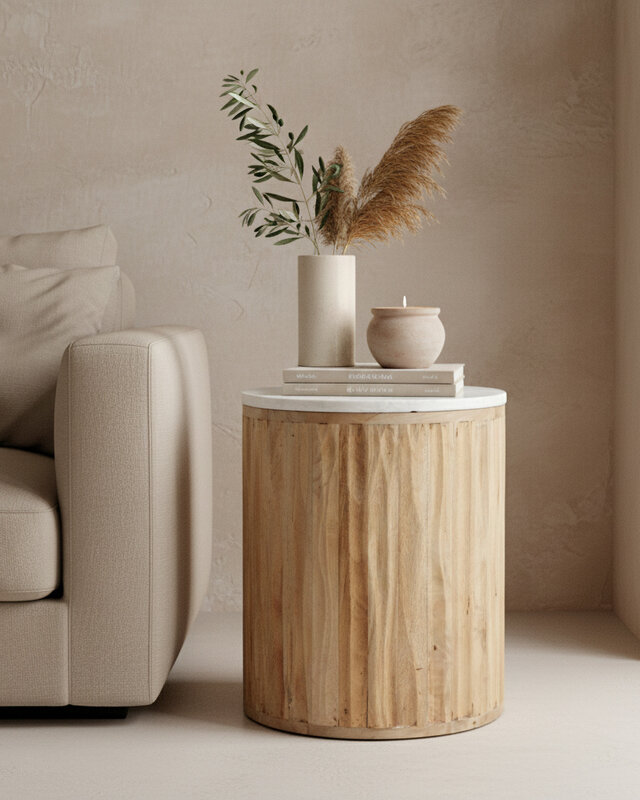 Raw Materials Amsterdam Bijzettafel Malacca | Marmeren | Wit | H50 x D40 cm