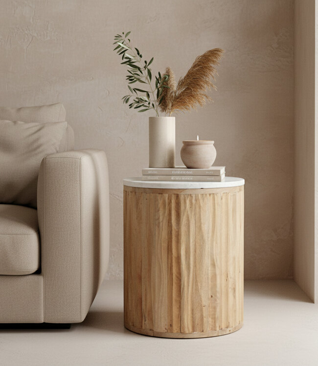 Raw Materials Amsterdam Bijzettafel Malacca | Marmeren | Wit | H50 x D40 cm