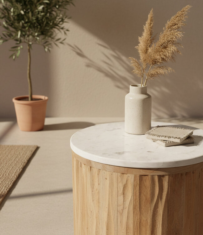 Raw Materials Amsterdam Bijzettafel Malacca | Marmeren | Wit | H50 x D40 cm