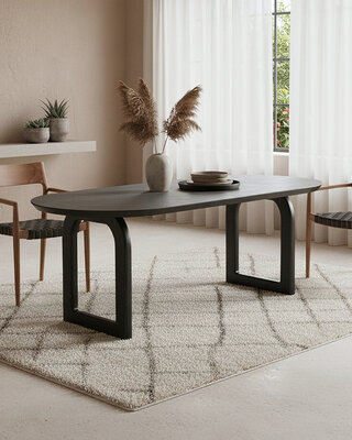 Raw Materials Amsterdam Bullnose Eettafel | Zwart | Open | H76 x B180 x D90 cm