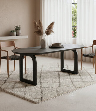 Raw Materials Amsterdam Bullnose Eettafel | Zwart | Open | H76 x B180 x D90 cm