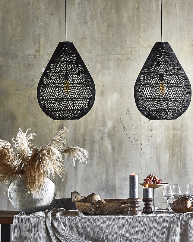 Raw Materials Amsterdam Drop Hanglamp | Zwart | Rotan | H65 x D45 cm