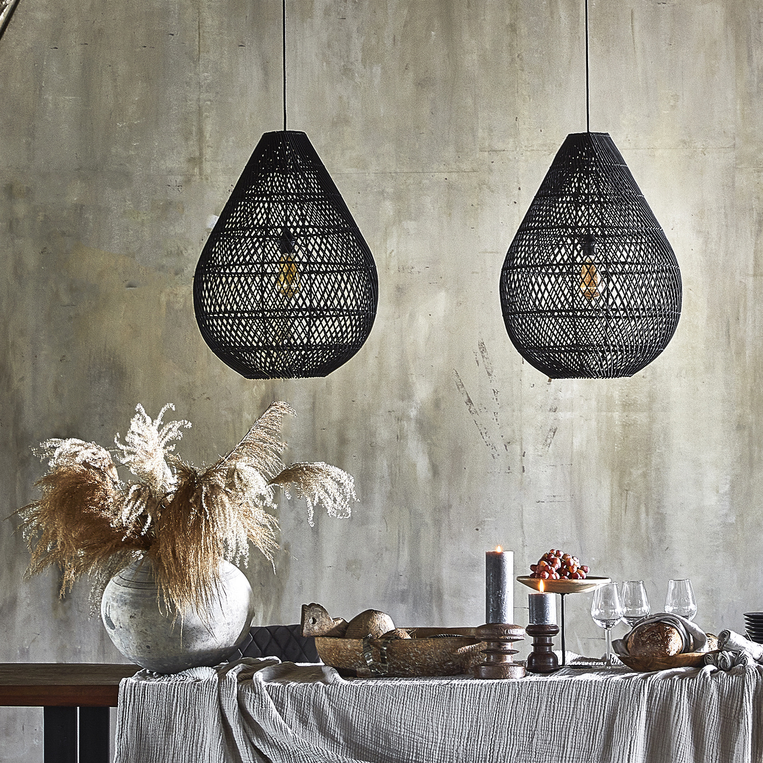 Raw Materials Amsterdam Drop Hanglamp | Zwart | Rotan | H65 x D45 cm