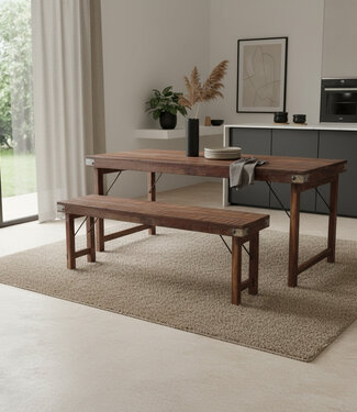 Raw Materials Amsterdam Bankje | Inklapbaar | Gerecycled Hout | H45 x B120 x D30 cm