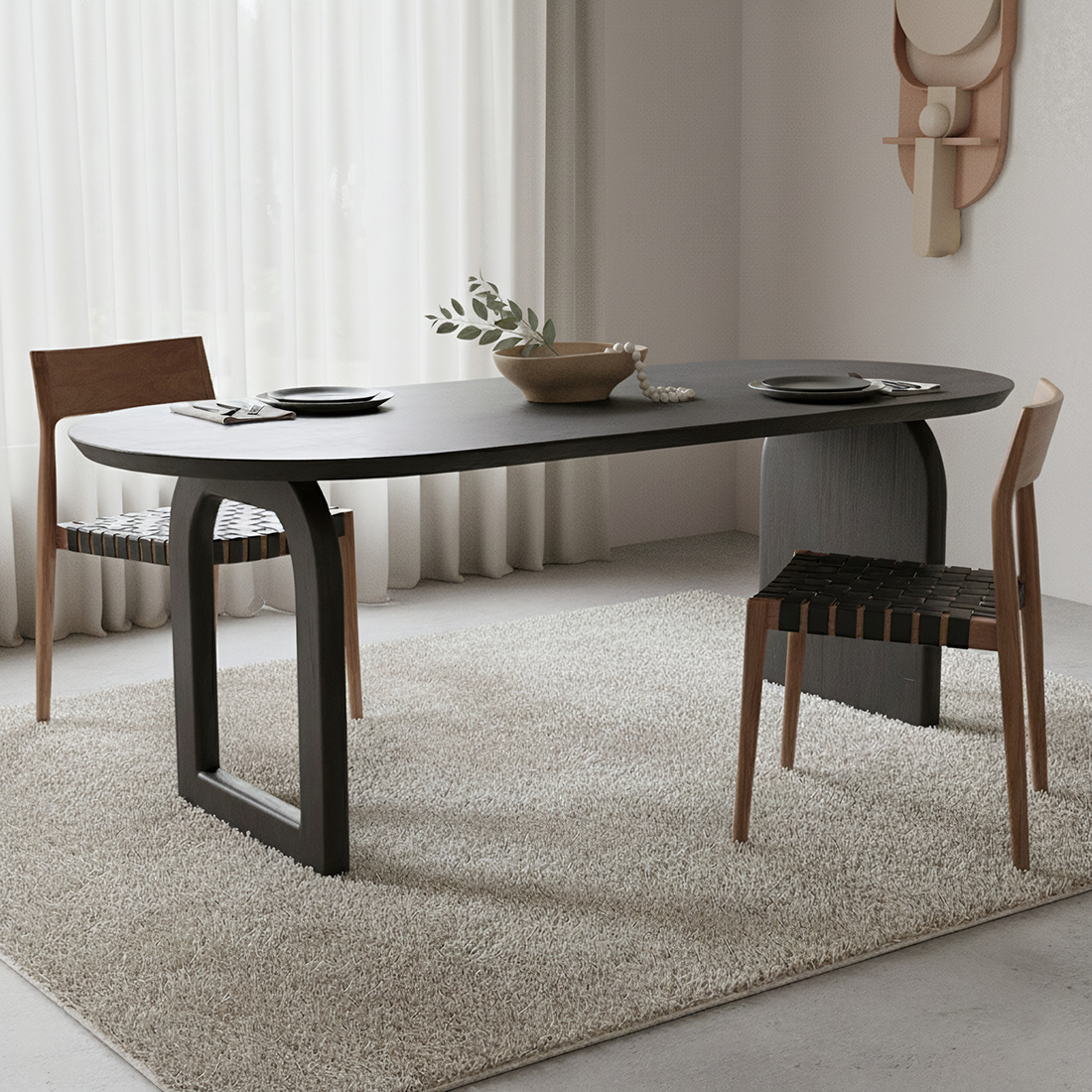 Raw Materials Amsterdam Bullnose Eettafel | Zwart | Mix | H76 x B180 x D90 cm