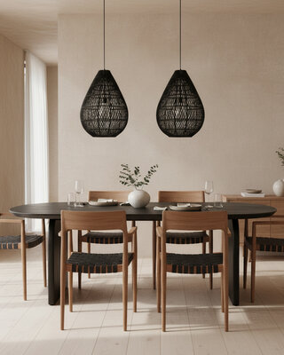 Raw Materials Amsterdam Drop Hanglamp | Zwart | Rotan | H65 x D45 cm