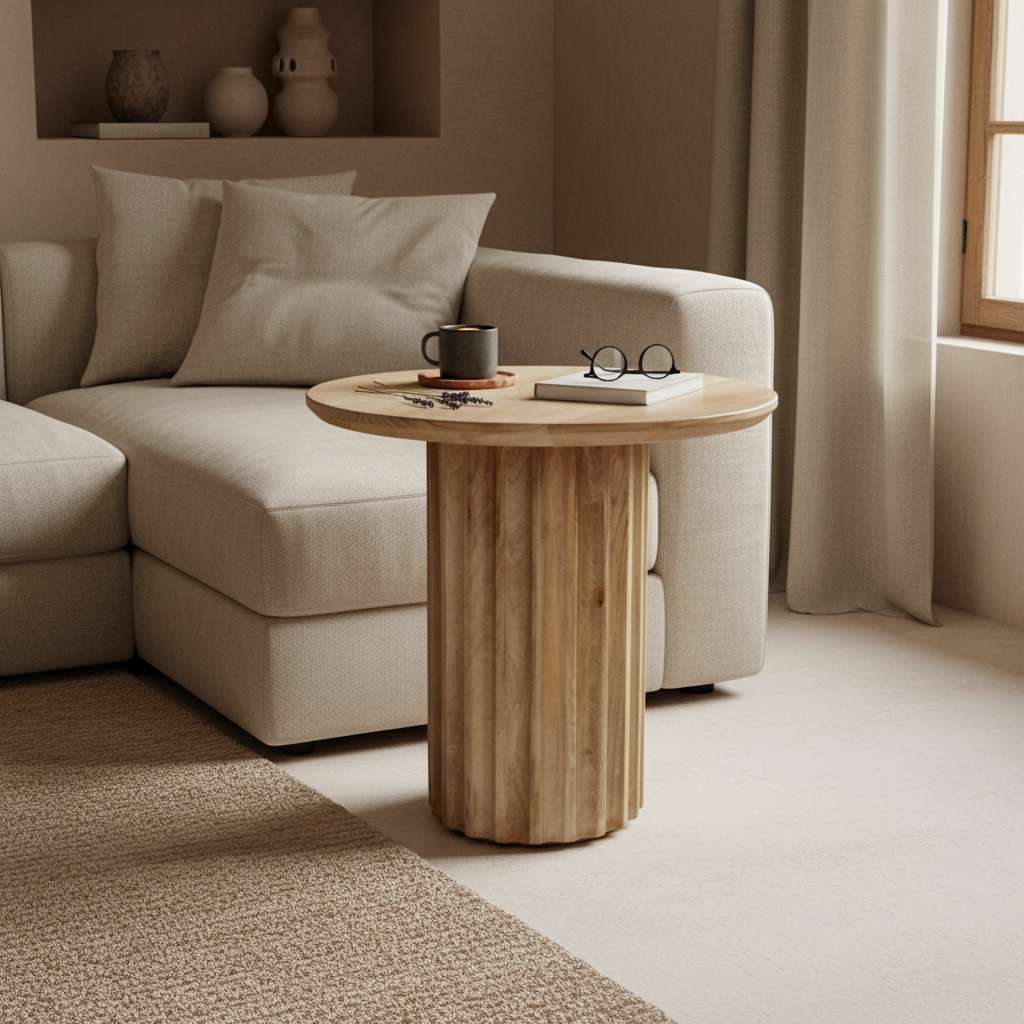Raw Materials Amsterdam Bullnose Bijzettafel | Naturel | H48 x D50 cm