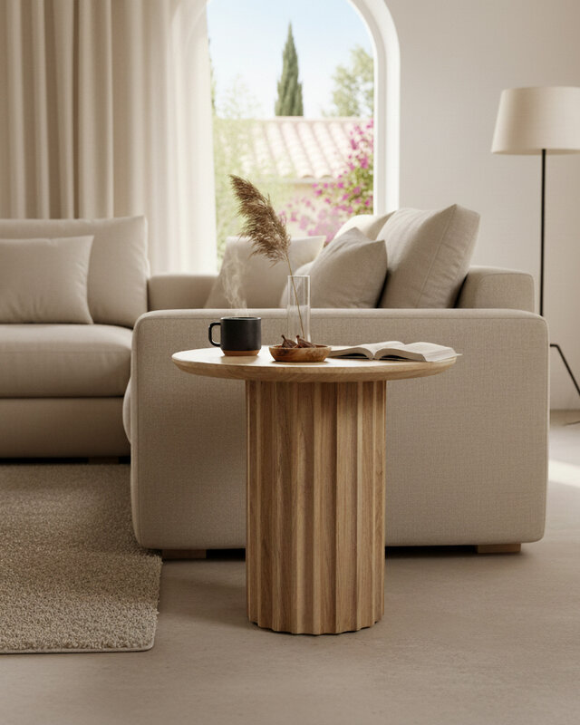 Raw Materials Amsterdam Bullnose Bijzettafel | Naturel | H48 x D50 cm