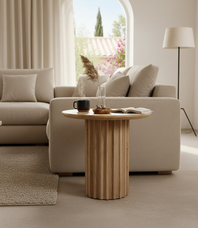 Raw Materials Amsterdam Bullnose Bijzettafel | Naturel | H48 x D50 cm