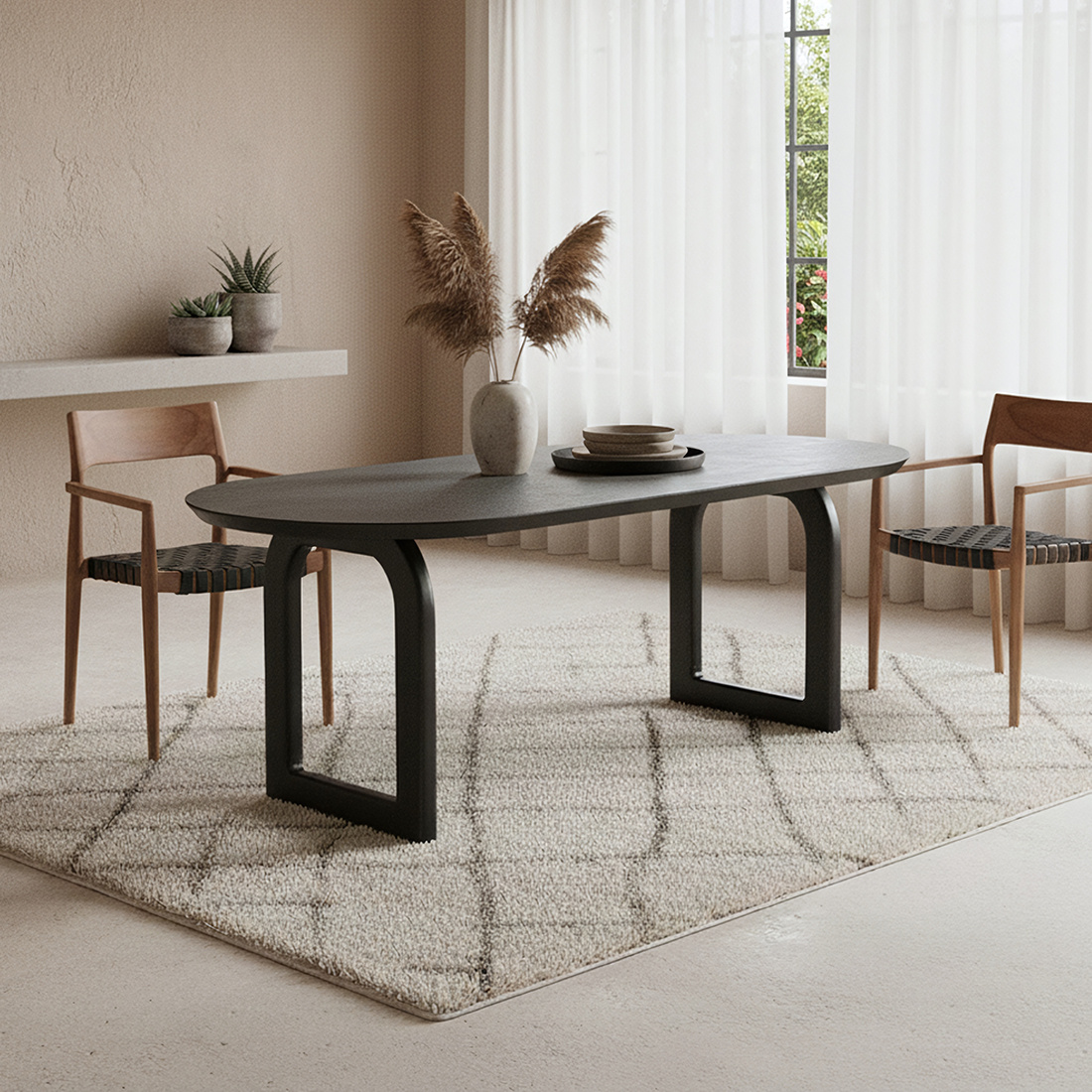 Raw Materials Amsterdam Bullnose Eettafel | Zwart | Open | H76 x B200 x D90 cm