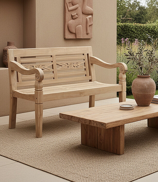 Raw Materials Amsterdam Boho Tuinbank | Teakhout | H90 x B120 x D65 cm