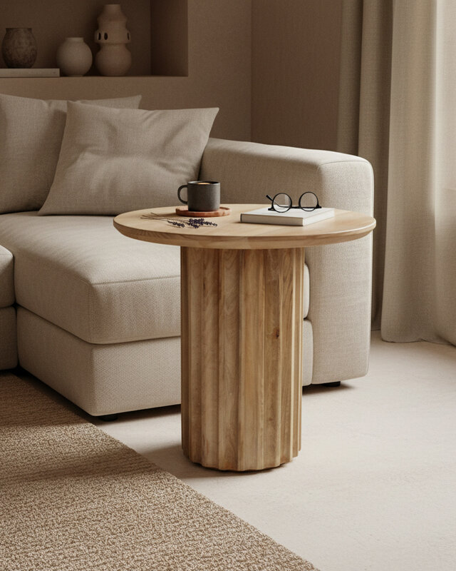 Raw Materials Amsterdam Bullnose Bijzettafel | Naturel | H48 x D50 cm