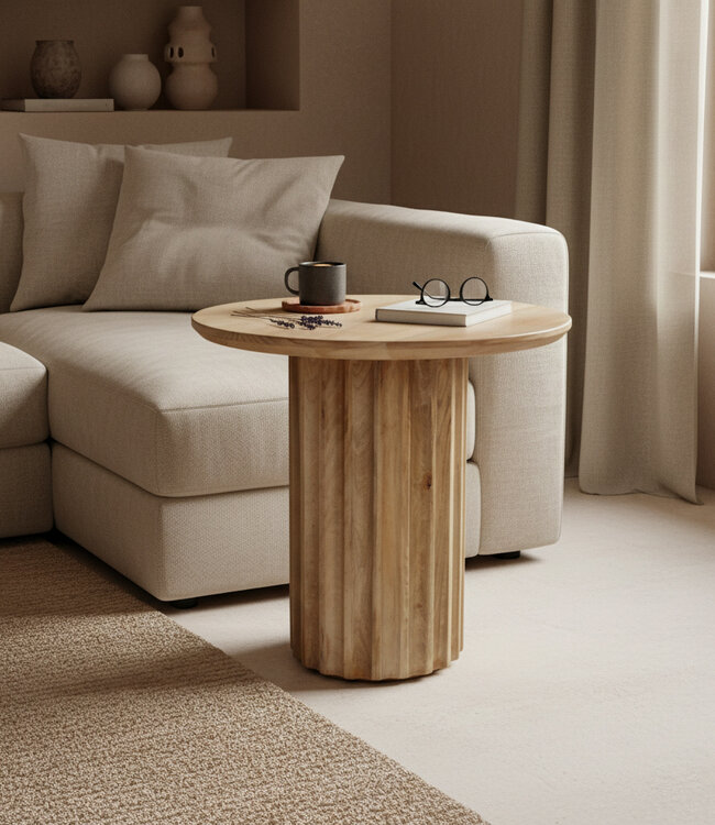 Raw Materials Amsterdam Bullnose Bijzettafel | Naturel | H48 x D50 cm