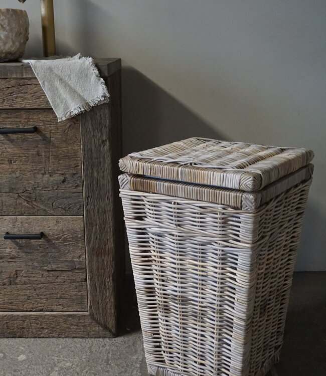 Rene Houtman Wasmand Rotan/Riet | Grijs | H66 x B40 x D40 cm