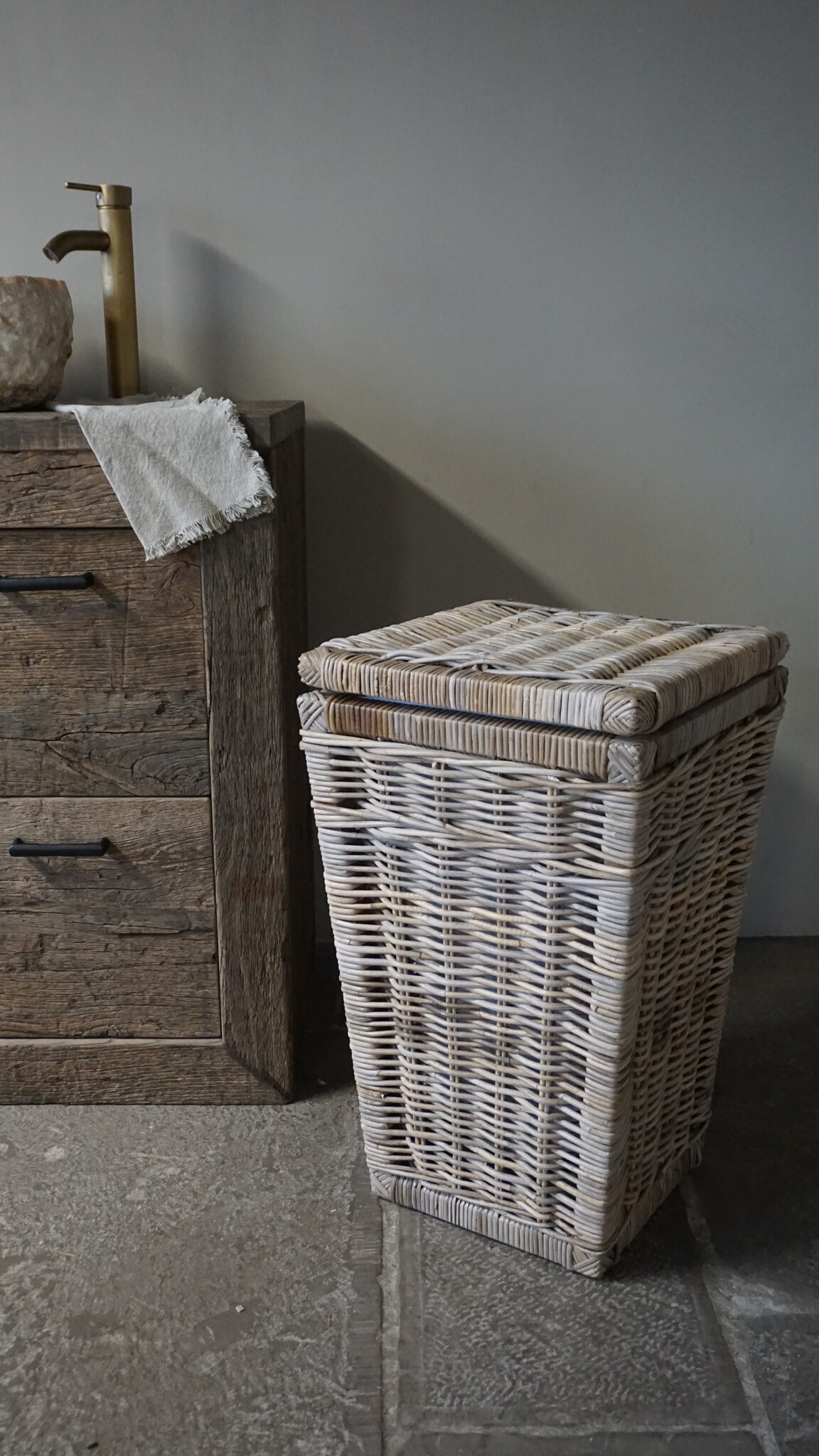 Rene Houtman Wasmand Rotan/Riet | Grijs | H66 x B40 x D40 cm