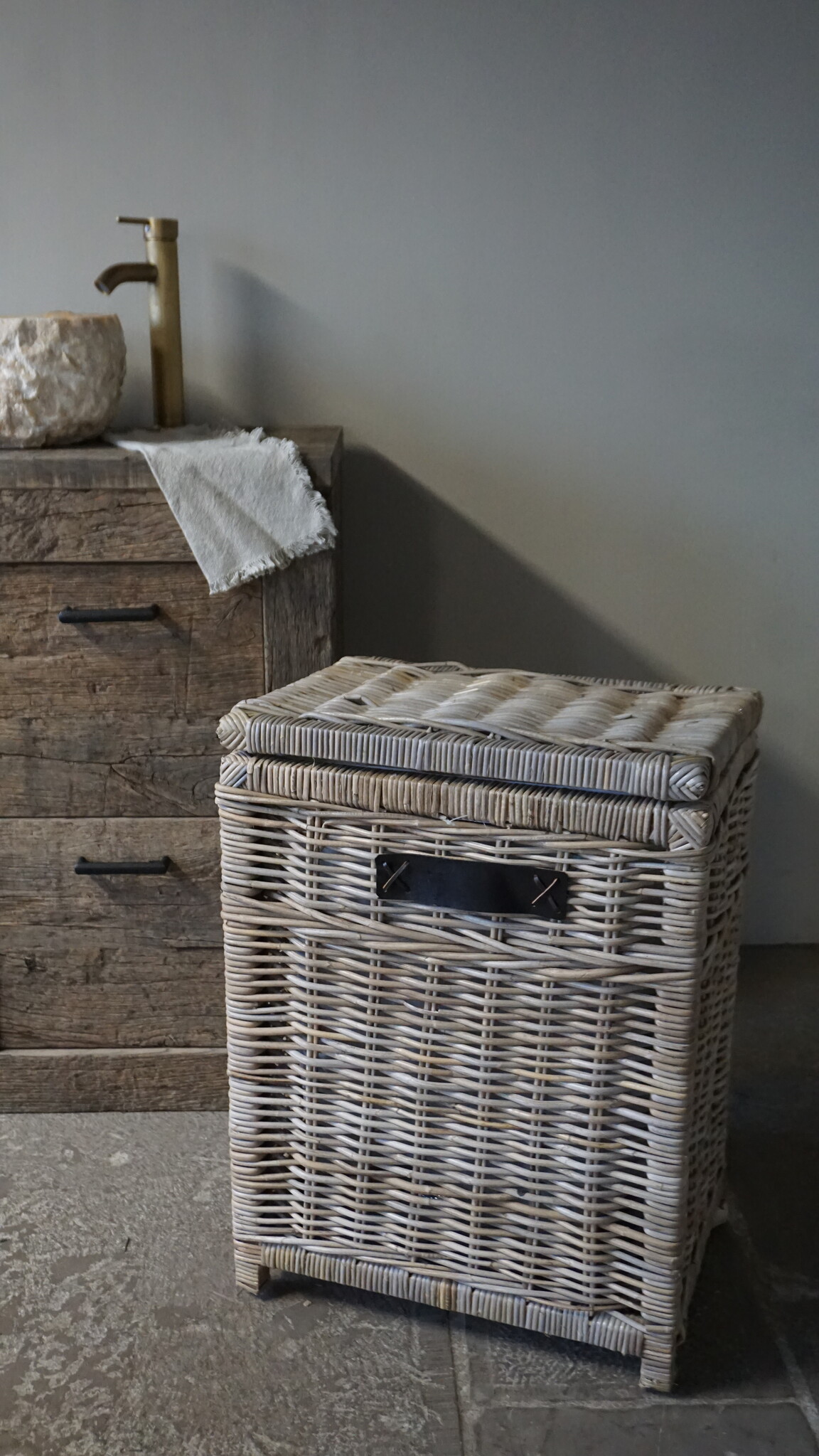 Rene Houtman Wasmand Rotan/Riet | Rechthoekig | Grijs | H68 x B50 x D34 cm