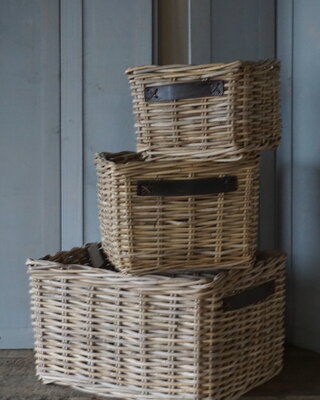 Rene Houtman Set Van 3 Manden | Rotan | Lederen Handvaten