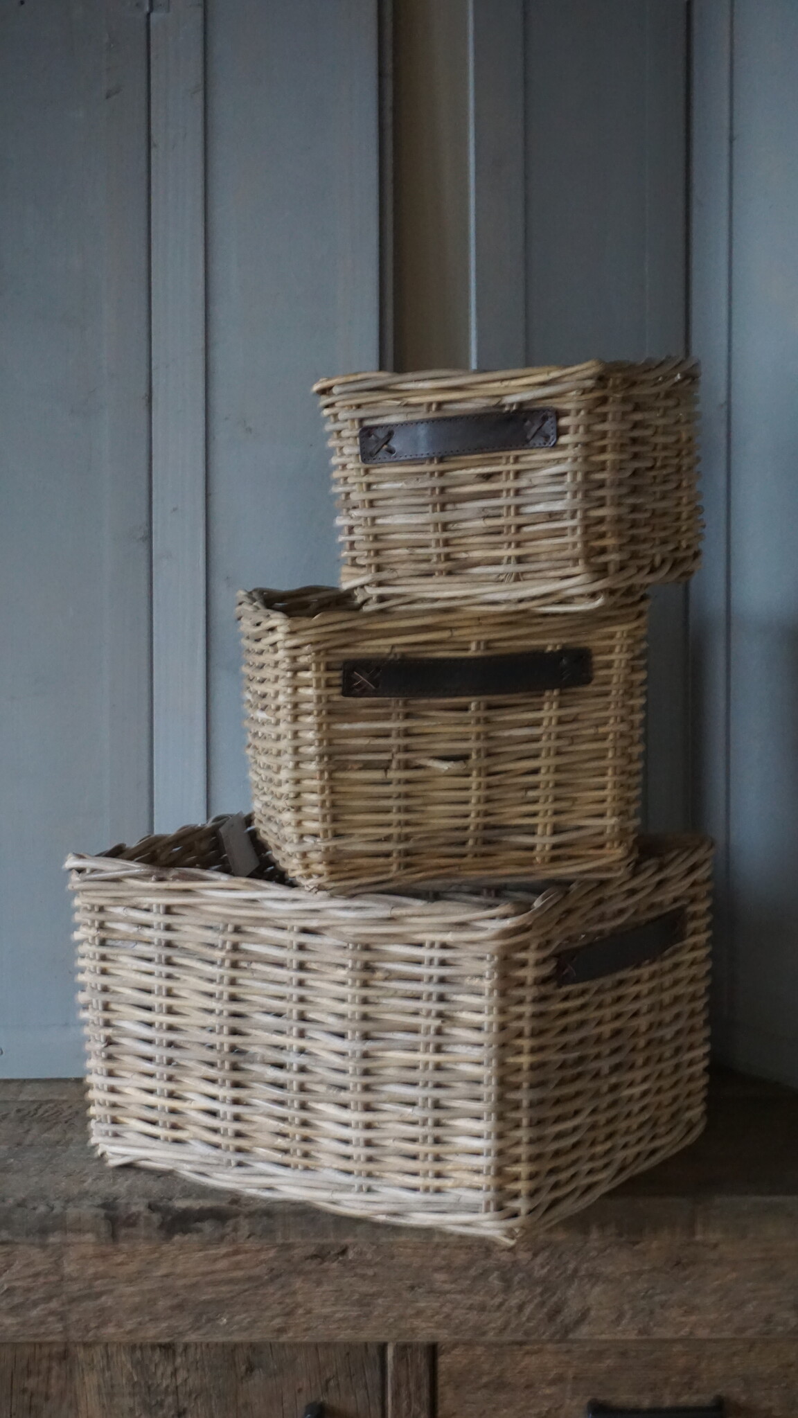 Rene Houtman Set Van 3 Manden | Rotan | Lederen Handvaten