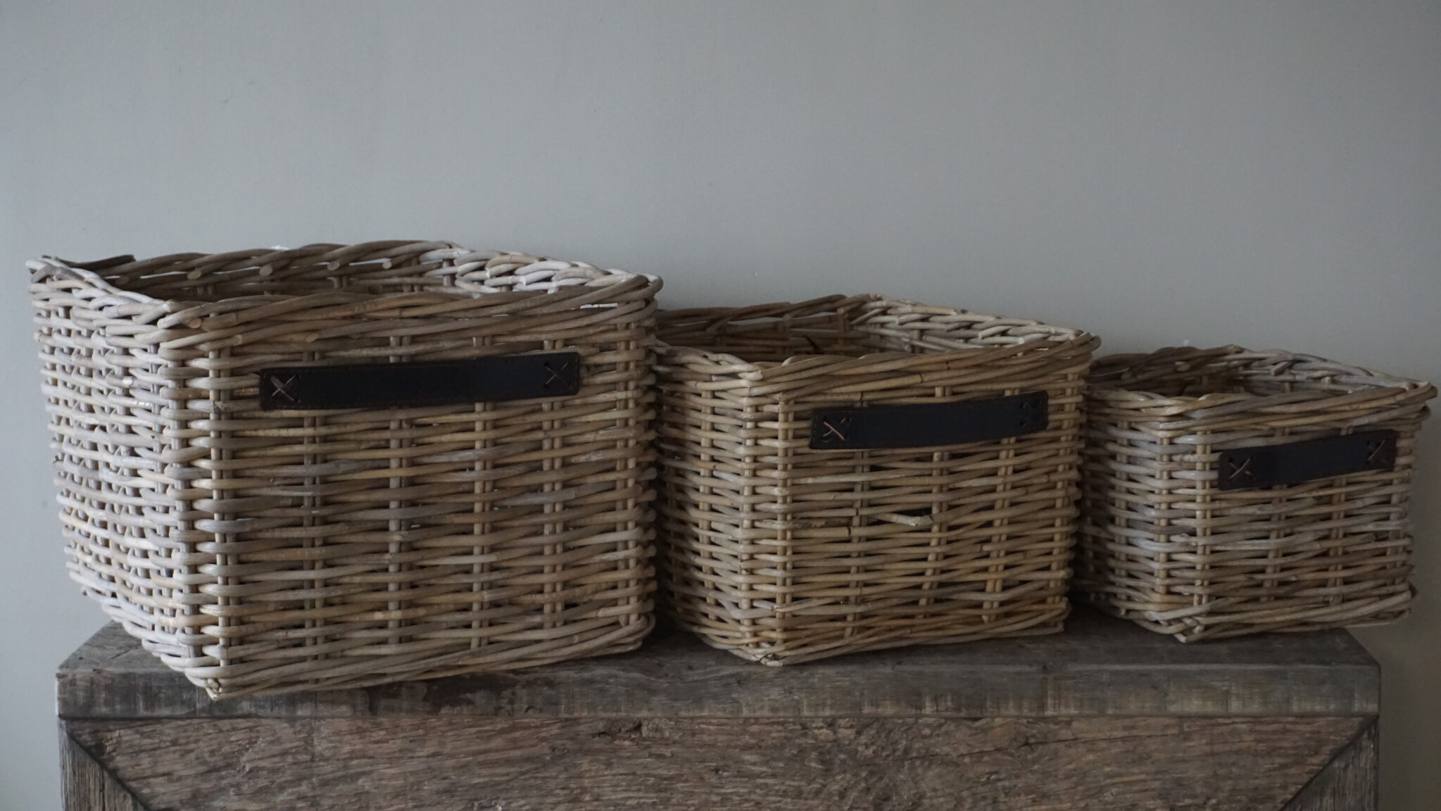 Rene Houtman Set Van 3 Manden | Rotan | Lederen Handvaten