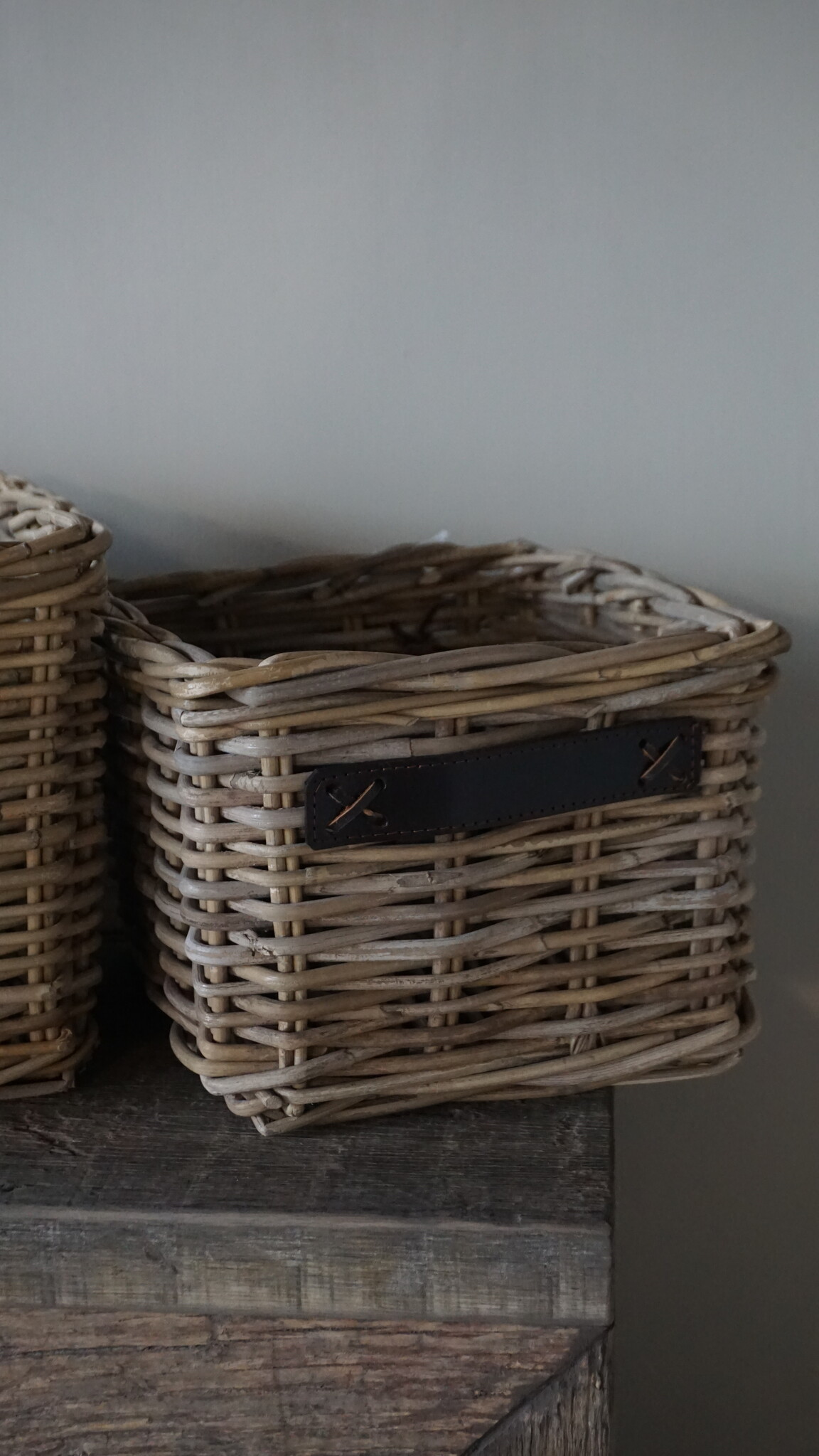 Rene Houtman Set Van 3 Manden | Rotan | Lederen Handvaten