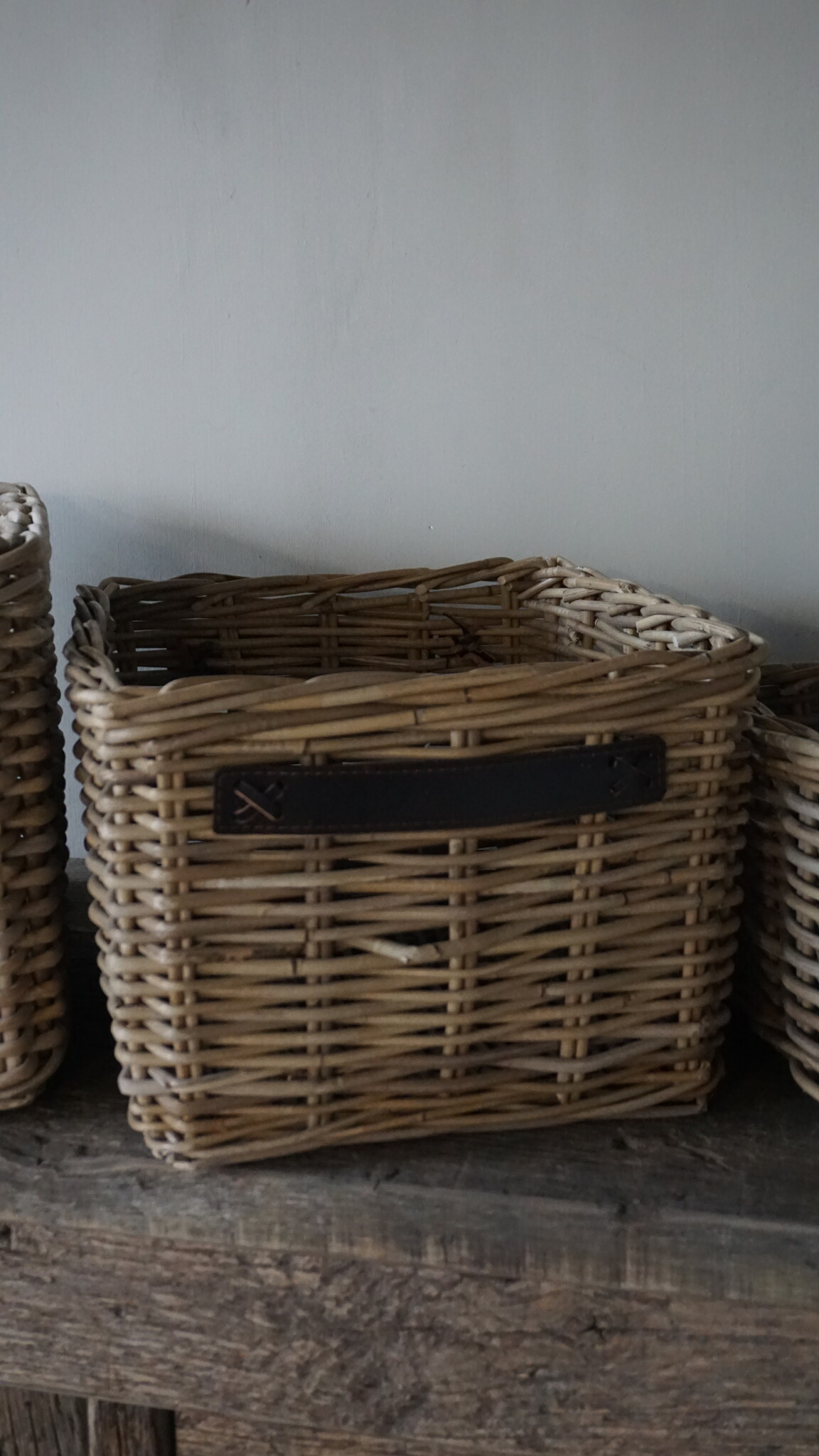 Rene Houtman Set Van 3 Manden | Rotan | Lederen Handvaten