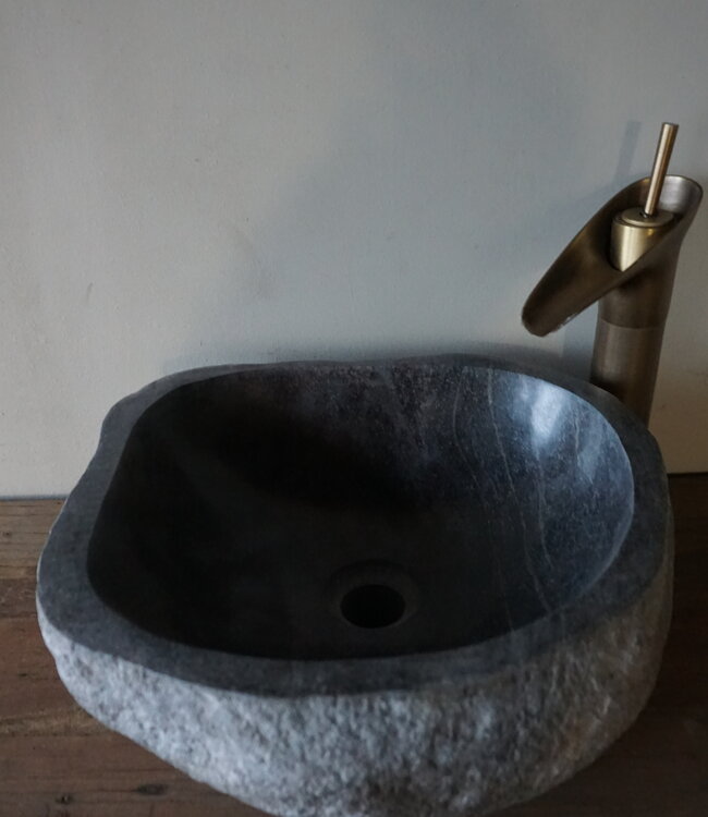 Rene Houtman Medium Stenen Waskom + Spoelgat | H15 x B37 x D33 cm