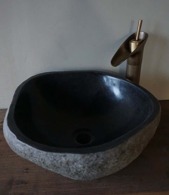 Rene Houtman Medium Stenen Waskom + Spoelgat | H16 x B39 x D38 cm